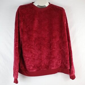 Love Life Red Floral Fleece Crewneck Sweater Womens Size XL